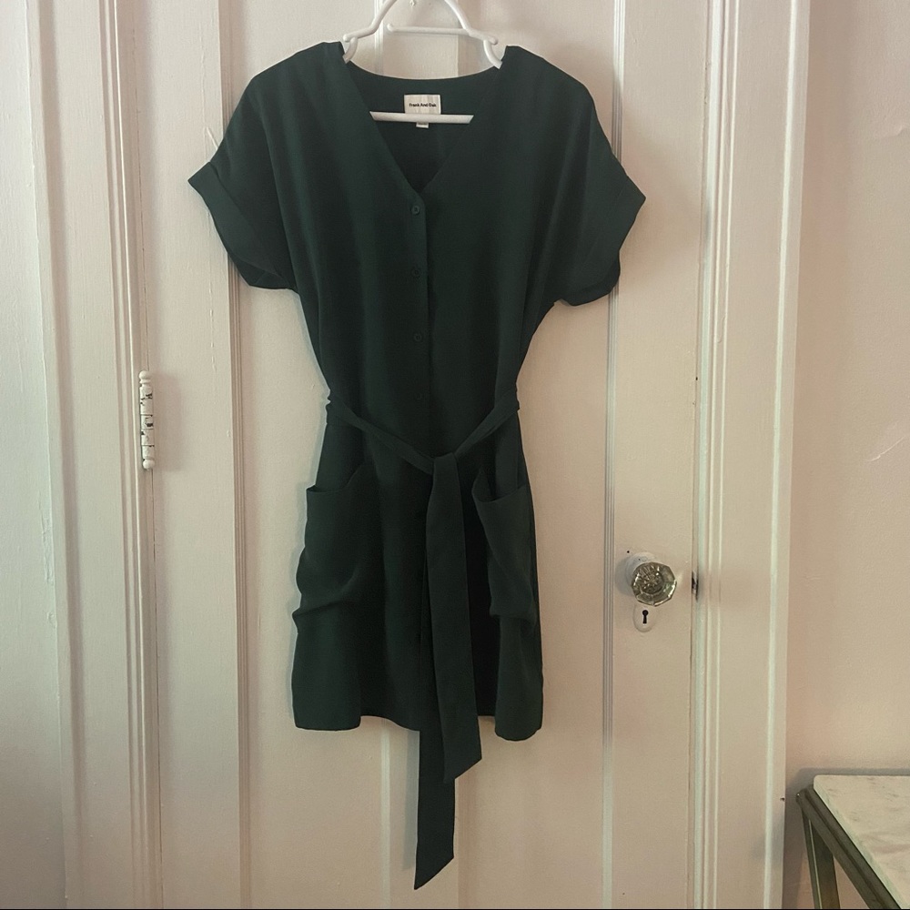 Frank & Oak Chiffon Belted Dress, Extra-Small, Dark Teal